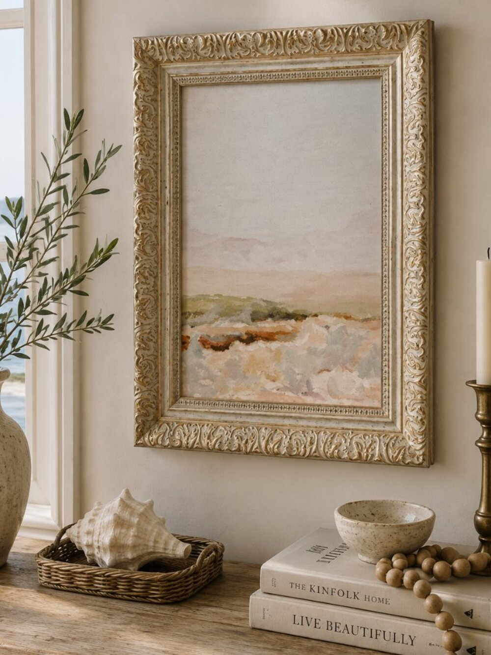 Desert Sunset Coastal Landscape Painting Print Neutral Color Palette Wall Art